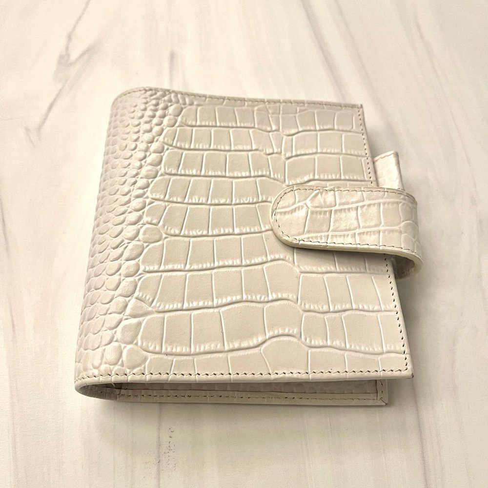 Moterm A7 Pocket Regular Rings Planner Wallet with Flyleaf in Croc Taupe